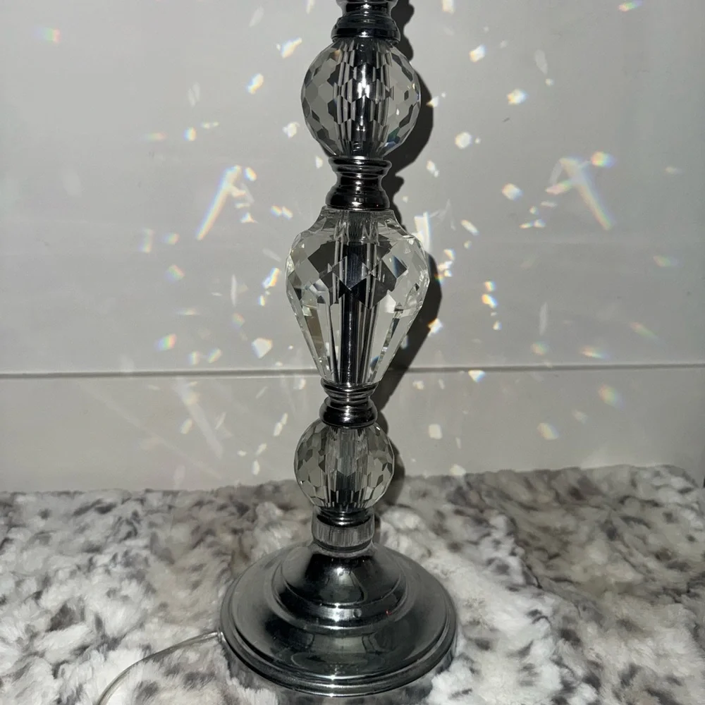 Lamp diamond base crystal large Elegant Silver Table Lamp with Textured Shade